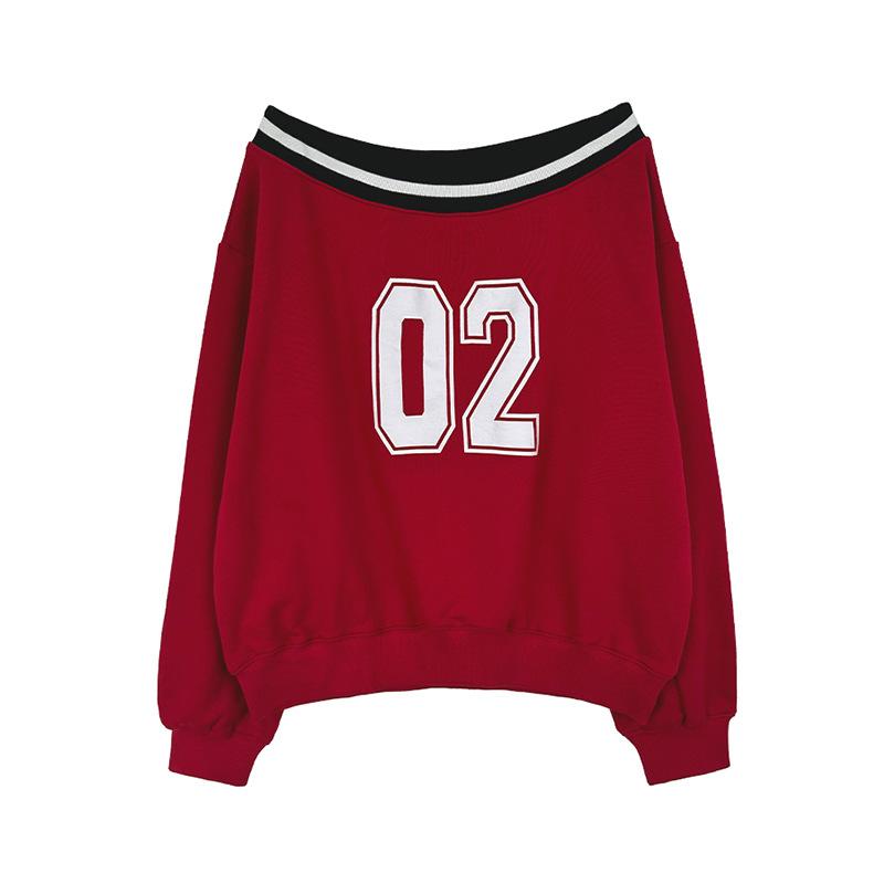 スウェット レディース 春秋 赤色 肩出し トップス 長袖 ラウンドネック コットン ゆったり かわいい カジュアル スタイル