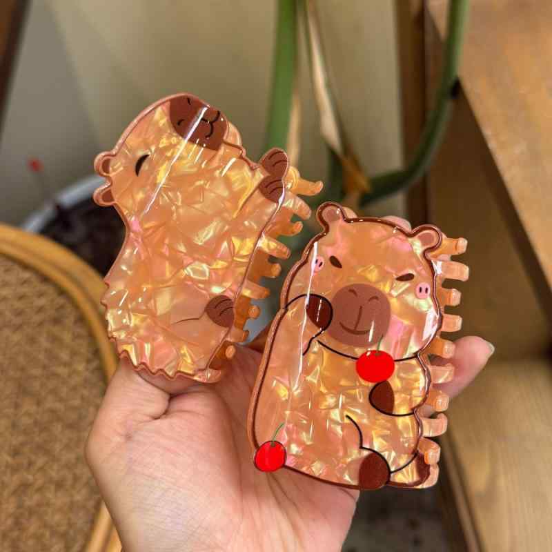 ヘアピン レディース ヘアアクセサリー かわいい カートゥーン カバ 花柄 さくらんぼ 星 アクリル 子供..