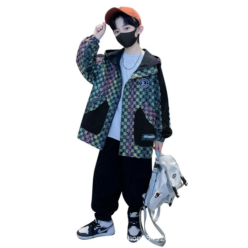 子供服 ジャケット 春秋 格子柄 男の子 アウター ジャンパー フード付き 120cm 130cm 140cm 150cm 160c..