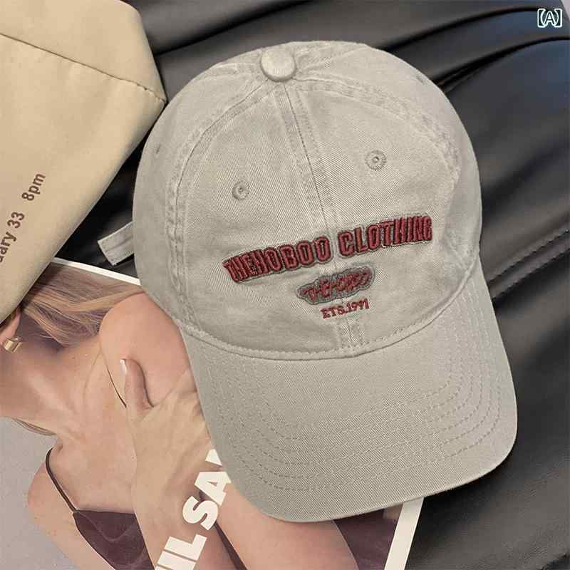 Hats - 棒球帽 メンズ レディース かわいい 刺繍 アルファベット 綿混紡 浅灰 曲線 つば 広い つば 調整可能 大きめ 頭囲 通勤 普段使い アウトドア 防晒 透気 遮陽 オールシーズン 個性 スタイル INS 風 ネット 人気 風 甘 クール 風