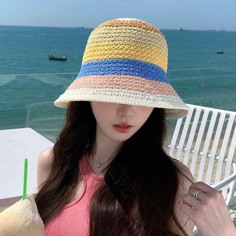 麦わら帽子 女性用 春夏 遮光 韓風 漁夫帽 かわいい 花柄 大きめ頭囲 草編み 短檐 丸頂 ピンク オレンジ ブルー ホワイト カーキ 清新 スイート 植物 花卉 春 外出 旅行 潮 スタイル 帽子 トレンド 軽量 通気 自然素材 ビーチ ピクニック