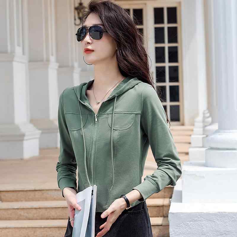 パーカー レディース 長袖 薄手 ジップアップ フード付き 韓国風 スリム カジュアル トップス 春秋 部屋着 普段使い グレー ブラック