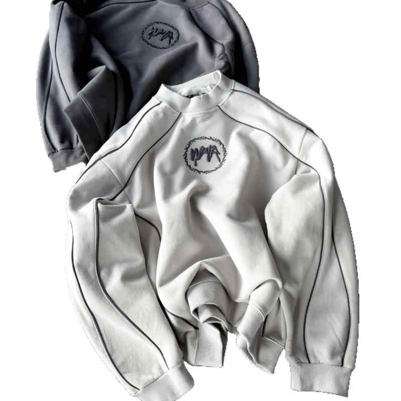 スウェット レディース メンズ 長袖 プルオーバー 刺繡 切り替え ゆったりサイズ ポリエステル カジュアル ストリート 白 黒 グレー