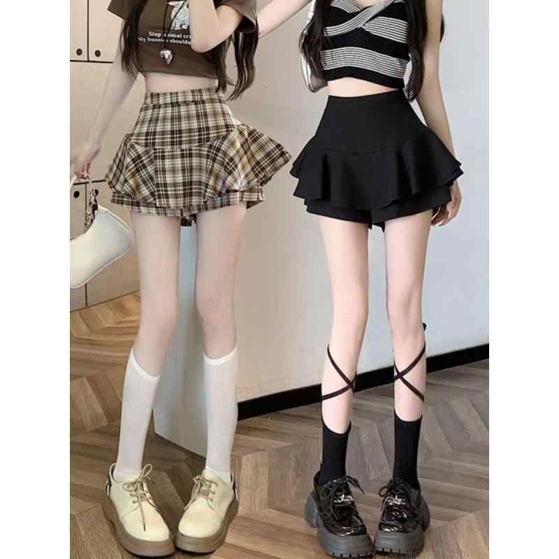 スカート レディース 春夏 チェック柄 ミニスカート ハイウエスト Aライン ギャザースカート フリル 膝..