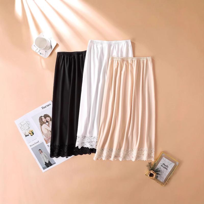 スカート レディース Aラインスカート 膝丈 ミモレ丈 レース インナー付き ペチコート付き 透け防止 ミ..