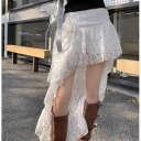 スカート レディース 春 Aライン ハイウエスト レース 膝丈スカート キュロットスカート 白 杏色 ポリエステル混紡 文芸風 きれいめ デート