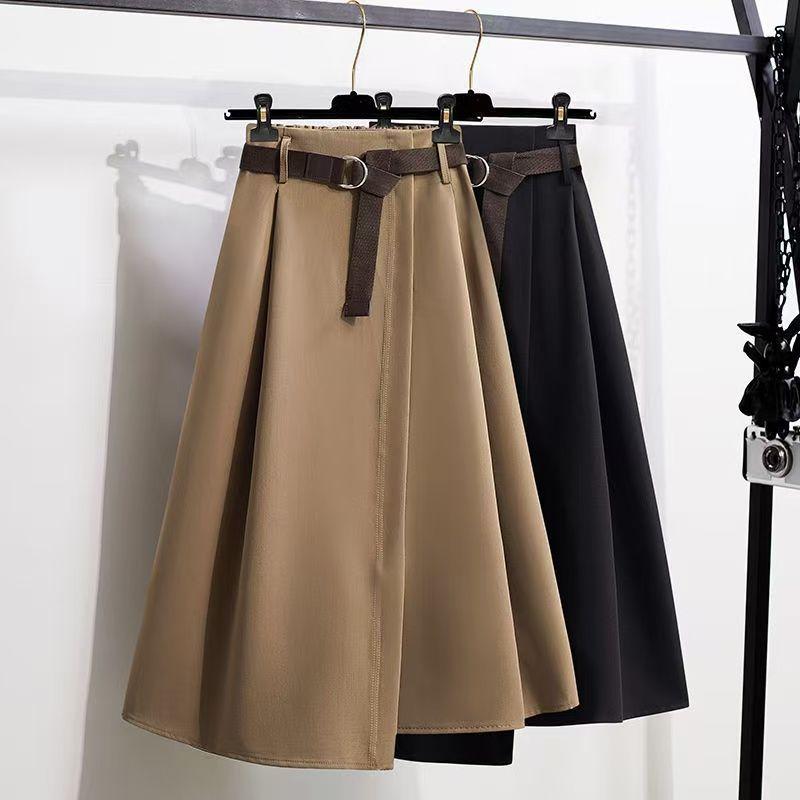 スカート レディース 大きいサイズ ウエストゴム Aラインスカート ミモレ丈 アシンメトリー 無地 ポリ..