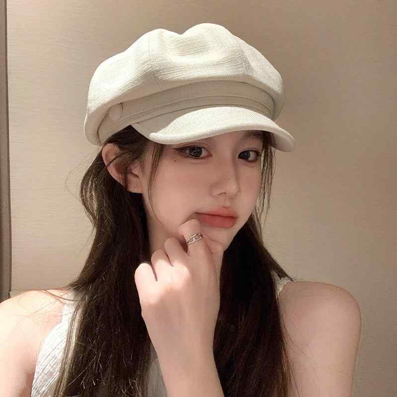 Hats - 画家帽 ベレー帽 八角 女性用 米色 黒 卡其 綿 素材 透気 防晒 遮陽 短檐 丸頂 春夏 秋 百搭 休閑 ファッション OL 通勤 シンプル 夏 帽子 かわいい 顔 見え 潮 スタイル