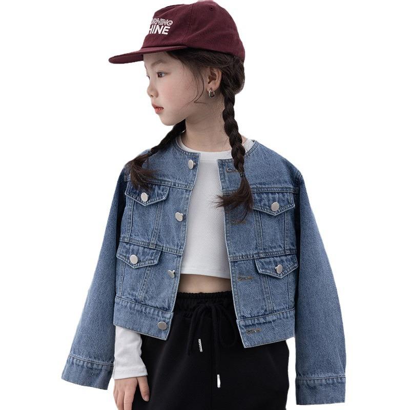 Blousons, Jumpers - 子供服 デニムジャケット 女の子 春秋 韓国風 レトロ Gジャン アウター トップス ブルゾン ショート丈 綿100% ブラック ブルー 110cm 120cm 130cm 140cm 150cm 160cm 170cm
