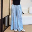 スカート レディース 9分丈 楊柳 ワイドパンツ ゆったり 快適 薄手 ウエストゴム 黒 白 花柄 アニマル柄 ドット柄 L XL XXL