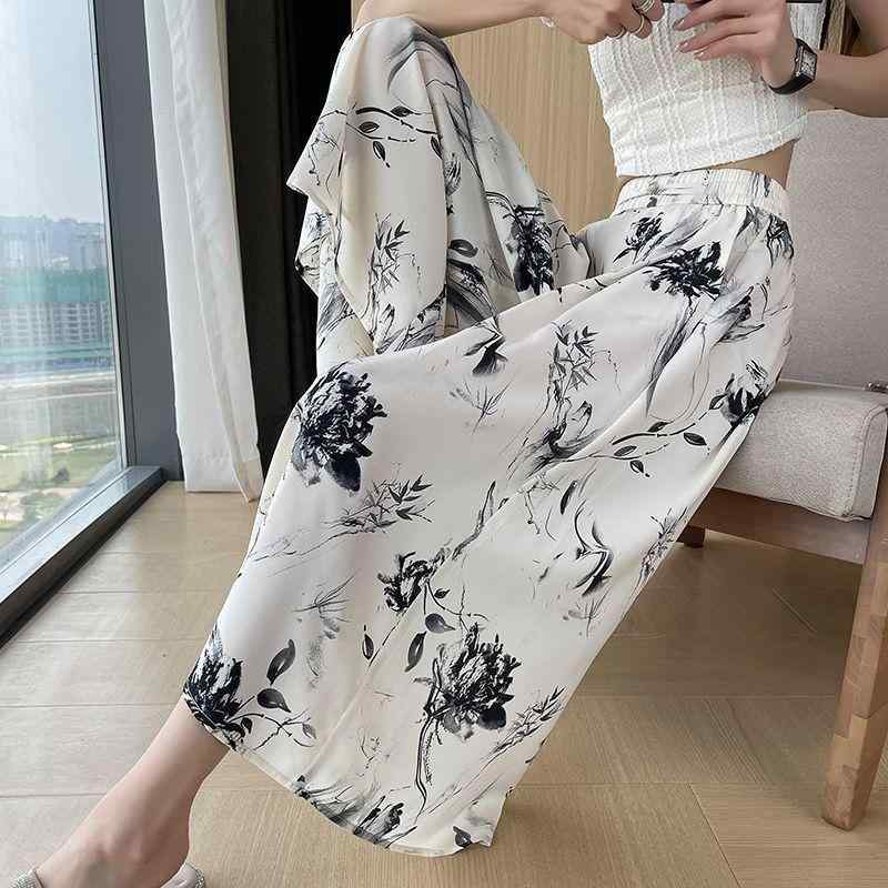 パンツ レディース 接触冷感 ワイドパンツ 高腰 ポリエステル ゆったり 7分丈 スカンツ 春夏 エレガント 通勤 普段使い