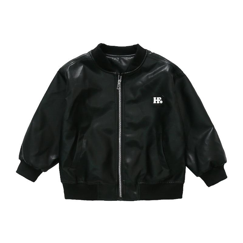 子供用ジャケット 男の子 春秋 PUレザー アウター 立襟 ブラック 90cm 100cm 110cm 120cm 130cm 140cm