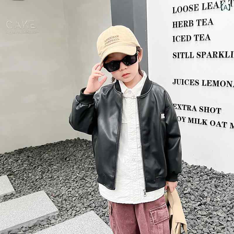 子供用ジャケット 男の子 春秋 PUレザー アウター 立襟 ブラック 90cm 100cm 110cm 120cm 130cm 140cm 2