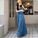 ワンピース レディース デニム ジャンパースカート 春夏 ロング マキシ丈 ゆったり 吊りスカート サロペットスカート ブルー デニム 綿 かわいい