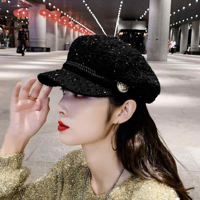 Hat - ベレー帽 レディース 韓国風 トレンド 秋冬 帽子 女性用 八角帽 イギリス風 復古 ファッション 人気スタイル 多用途 鴨舌帽 黒 平頂 短檐 調整可能 ウール調 ポリエステル 個性派 スタイル オールシーズン 普段使い 軽量 柔らかい 素材 シンプル