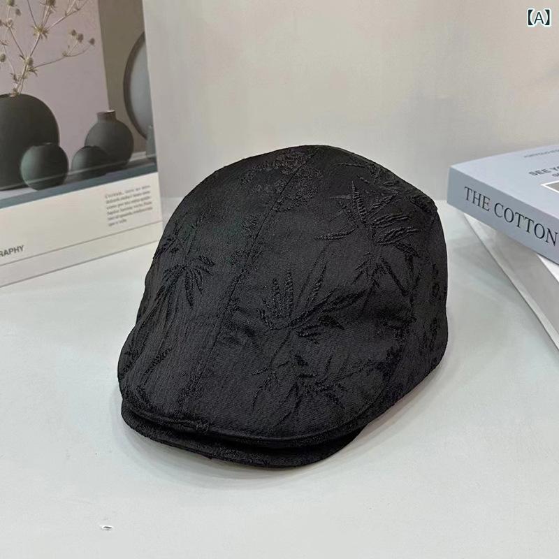 Hats - キャップ 竹葉刺繍 女性用 春夏 韓風 国風 ファッション 鴨舌帽 進み帽 黒 白 透気 遮陽 個性風 男友風 ネットレッド風 新中式風 冷淡風 甘酷風 丸頂 広檐 均码 55-59 休閑 散策 潮牌 顔 丸み