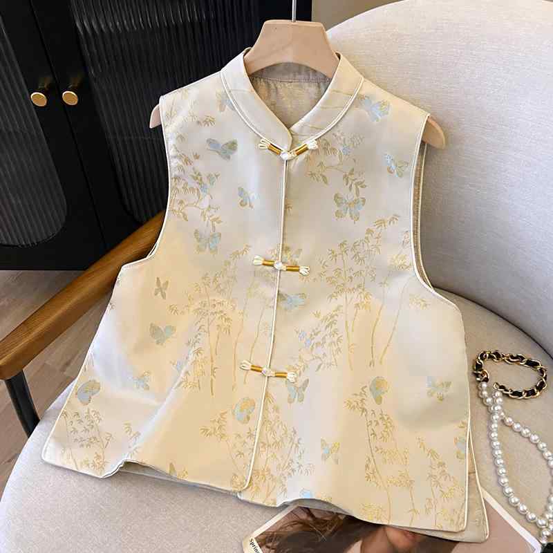 ベスト レディース 宋锦 新中式 チャイナ風 ノースリーブ チャイナボタン チョッキ 唐装 マージャン 牌..
