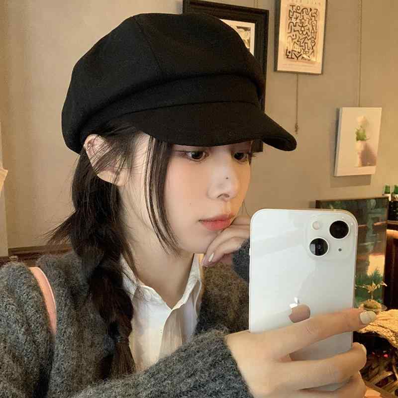 レディース 帽子 ベレー帽 八角帽 画家帽 英倫風 軍帽 春季 ファッション 短檐 平頂 毛呢 透気 防水 防風 防晒 遮陽 折りたたみ 可調節 黒 灰 コーヒー 米白 酒紅 驼色 シンプル OL 通勤 民族風