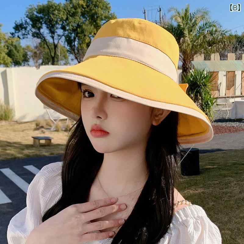 女性用 帽子 春夏 バケットハット 蝴蝶結 リボン 大つば 漁夫帽 夏用 防晒 遮阳 黒...