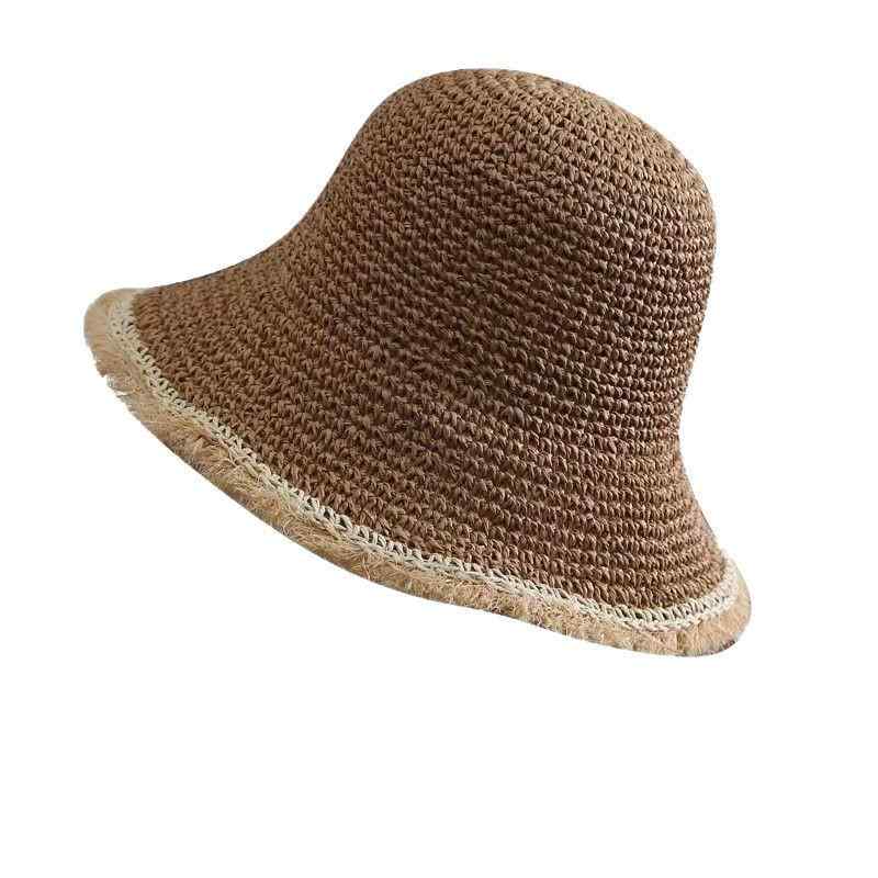 Hats - 麦わら帽子 草編み ラフィ風 フリル 女性用 夏 春夏 秋 ビーチ 防晒 折りたたみ 漁夫帽 かわいい 清新 紙縄 米 キャメル 調整可能 円頂 広檐