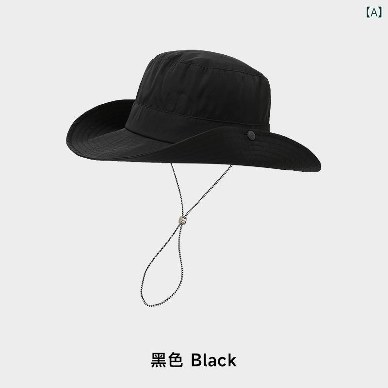漁夫帽 メンズ レディース 遮陽帽 牛仔帽 速乾帽 防水帽 登山帽 薄手帽 防晒帽 夏用 春用 純色 丸頂 大つば 黒 卡其 米 ポリエステル ニット加工 韓国風 ファッション 通勤 軽量 調整可能 54-58cm アウトドア 普段使い