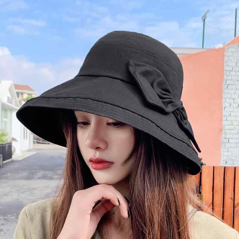 Hats - レディース 帽子 フィッシャーマン ハット 日系 かわいい 蝶結び 防晒 夏 春夏 黄色 黒 透気 通勤 旅行 腈纶 素材 丸型 トップ 大つば 木耳縁 軽量 丸み シルエット 紫外線対策 日常使い アウトドア