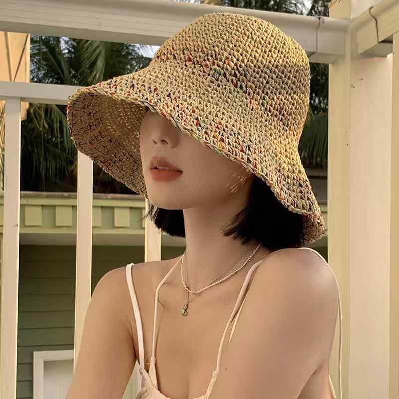 麦わら帽子 女性用 夏 春夏 秋 大檐 編み込み 紙縄 透気 防晒 遮阳 米白 カーキ か...