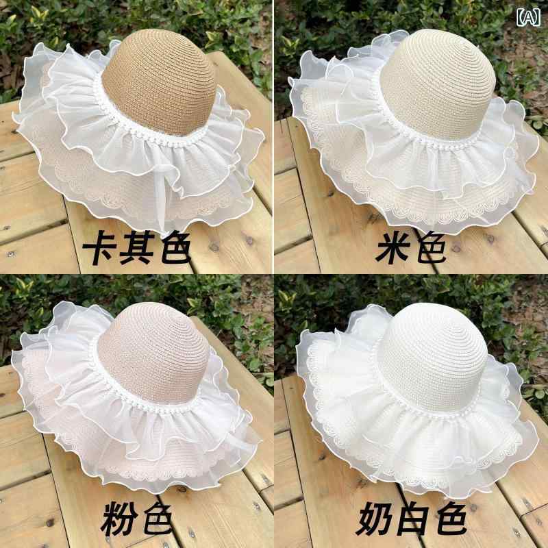 麦わら帽子 女性用 夏 春夏 大檐 波浪縁 花柄 かわいい 遮陽 防晒 透気 防風 草編...