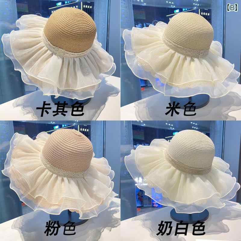 麦わら帽子 女性用 夏 春夏 大檐 波浪縁 花柄 かわいい 遮陽 防晒 透気 防風 草編...