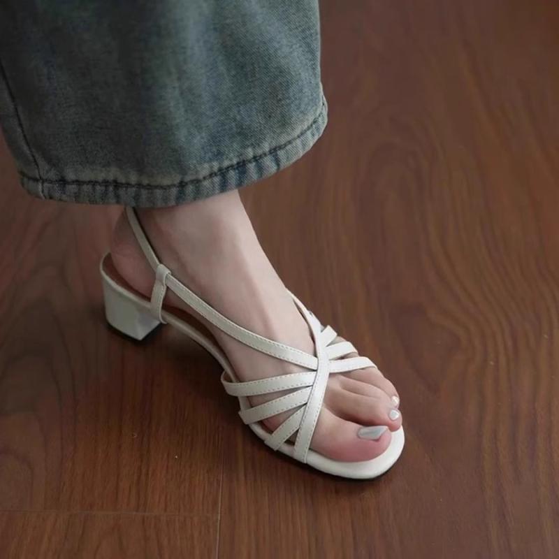 サンダル レディース 羊革 レザー ミュール 太ヒール ローマ風 ラウンドトゥ 履きやすい 痛くない 歩きやすい カジュアル フェミニン 白
