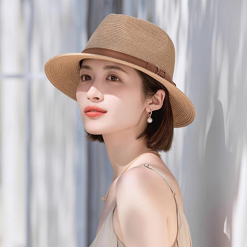 麦わら帽子 レディース 春夏 旅行 海辺 普段使い 遮陽 防紫外線 大檐 紙草 かわいい 田園風 清新 甘い ファッション カーキ ベージュ 気質 百搭