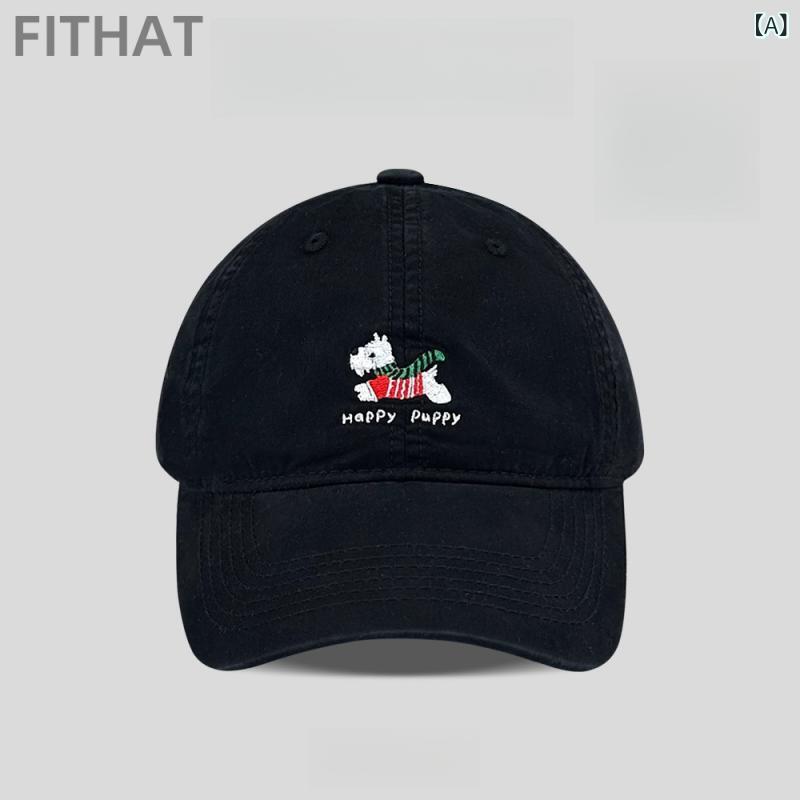 Hat - 野球帽 女性用 かわいい スヌードル刺繍 綿素材 調整可能 黒 グレー ライトブルー 防風 防晒 遮光 通勤 普段使い アウトドア 自然 甘い 可愛い 韓国風 オールシーズン