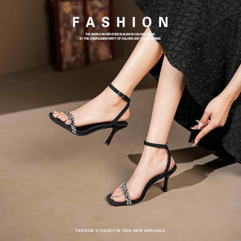 パンプス レディース 女性用 真皮 夏 高ヒール サンダル 羊革 ファッション 気質 尖頭 ポインテッドト..