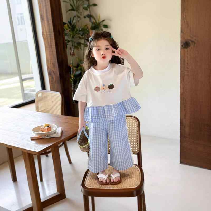 ワンピース キッズ 女の子 夏物 セットアップ 上下セット ノースリーブ 格子柄 ブルマ付き 2点セット ..