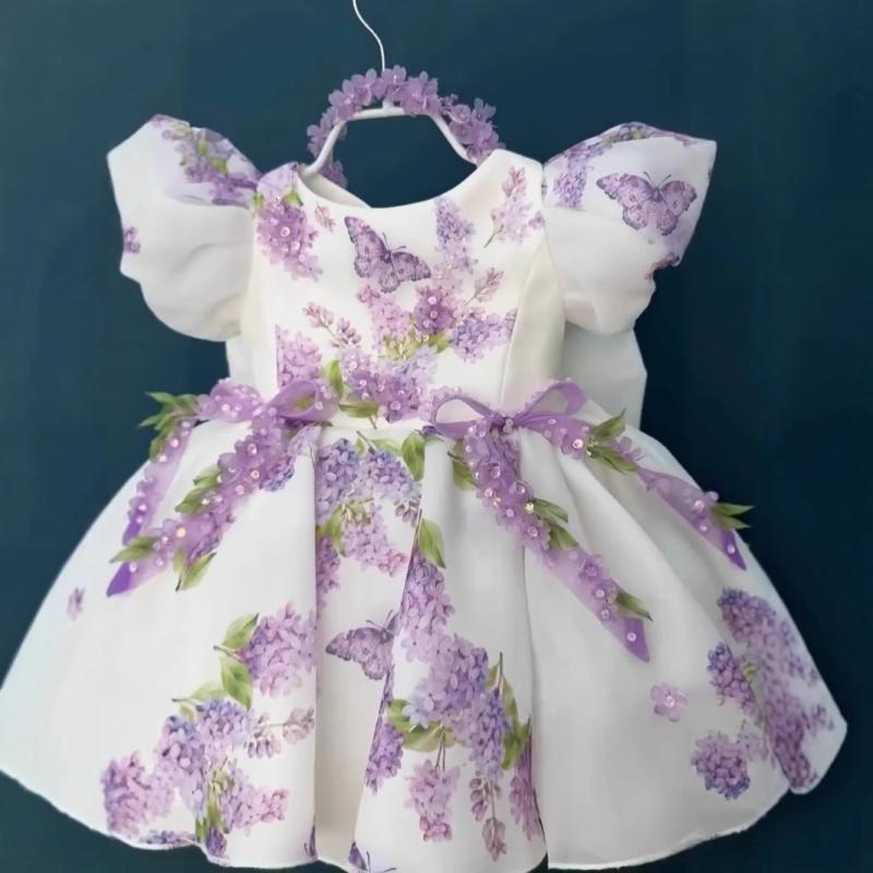 ワンピース キッズ 女の子 子供服 泡袖 プリンセスドレス 花柄 パーティードレス チュールスカート 春夏 秋冬