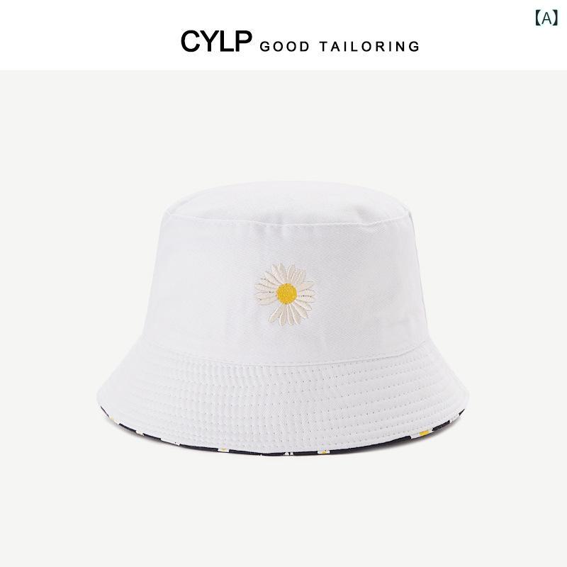 Hat - 帽子 メンズ レディース 漁夫帽 菊花刺繍 防晒 遮阳 平顶 短檐 コットン ポリエステル 復古 風 かわいい 花柄 刺繍 軽量 通気性 普段使い アウトドア 旅行 ユニセックス オールシーズン 白 ベージュ 黒 ピンク