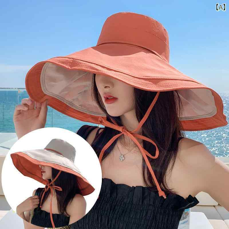 女性用 漁夫帽 超大帽檐 顔隠し 双面 夏用 韓国風 遮陽 防晒 紫外線対策 太陽帽子 ...