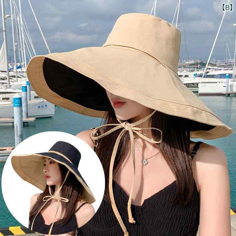 女性用 漁夫帽 超大帽檐 顔隠し 双面 夏用 韓国風 遮陽 防晒 紫外線対策 太陽帽子 ...