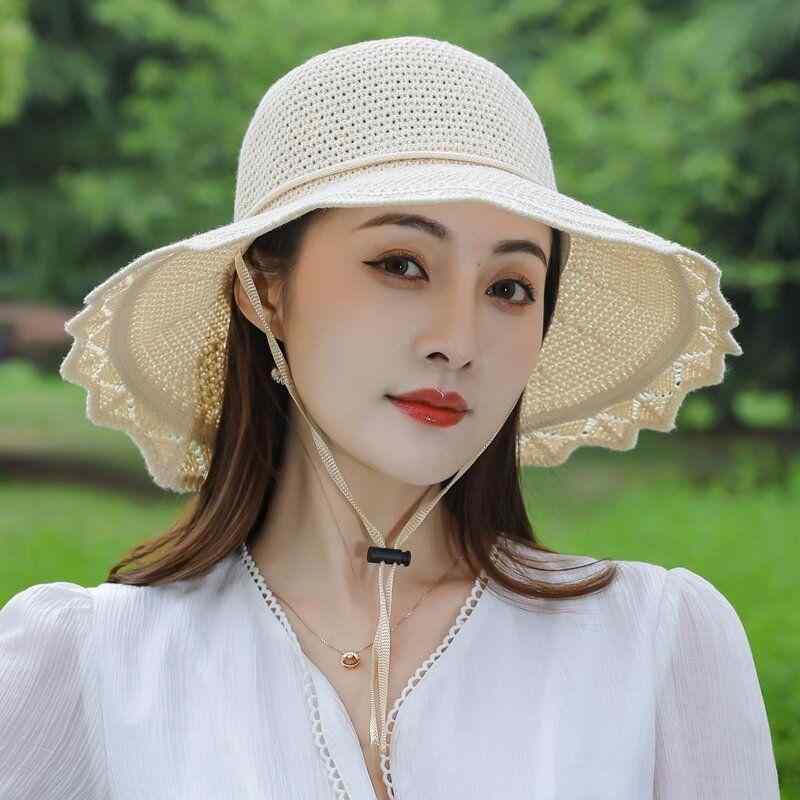 帽子 レディース 折りたたみ 大檐 防晒 遮阳 夏 沙滩 漁夫 涼帽 透気 綿麻 55-59cm 調整可能 卡其 米 豆沙 かわいい 淑女 韓版 清新 甜..