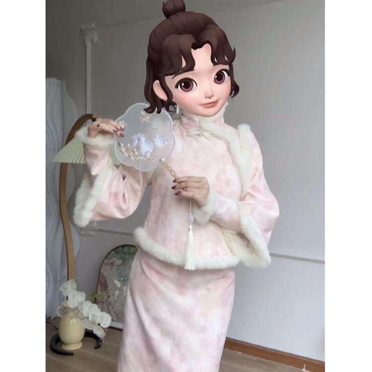 ・素材: ポリエステル・旗袍の長さ: ロング・襟の形: ラウンドネック・合わせ: ラウンド・袖丈: 長袖・スリット: ロー・カラー: ピンク、黒・サイズ: S、M、L、XL、XXL・旗袍のタイプ: シングル・スタイル: 中国風、文芸復古・対...