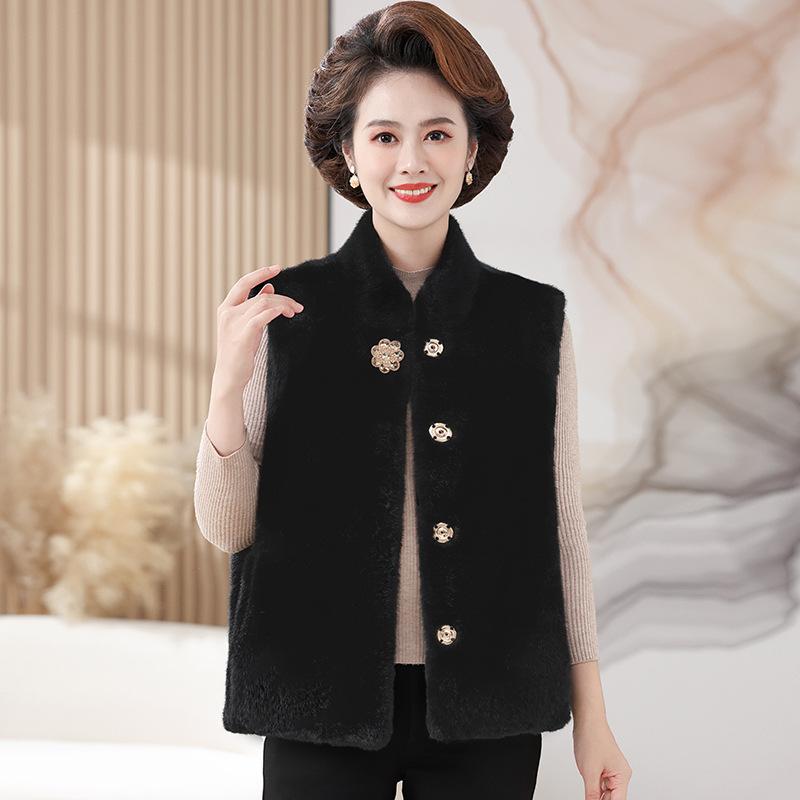 ファーベスト レディース フェイクファー ミンク風 ベスト ショート丈 竹繊維 エレガント 通勤 ブラッ..