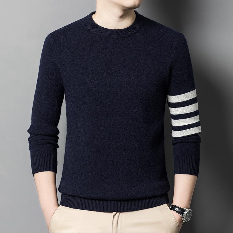 ニット メンズ ニットトップス 長袖 丸首 ウール混紡 無地 レギュラーフィット インナー 秋冬 あったか ミディアムグレー系