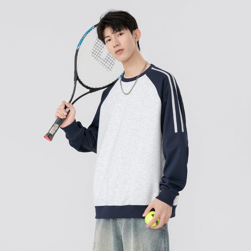 スウェット メンズ 男性用 プルオーバー トップス 配色 長袖 ラウンドネック ストライプ柄 ゆったり ルーズ カジュアル 韓国風 ポリエステル ブラック 黒 ホワイト 白 グレー M L XL 2L 3L 春秋