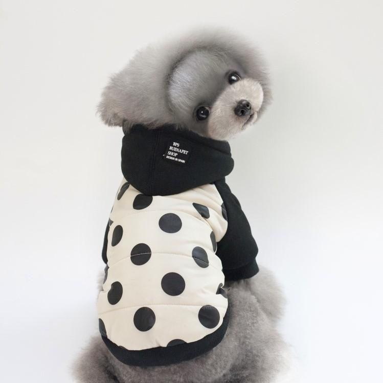 ペット服 冬用 ドッグウェア 綿入れ 帽子付き 防寒着 犬服 小型犬 中型犬 かわいい 水玉模様 赤 青 白 ..