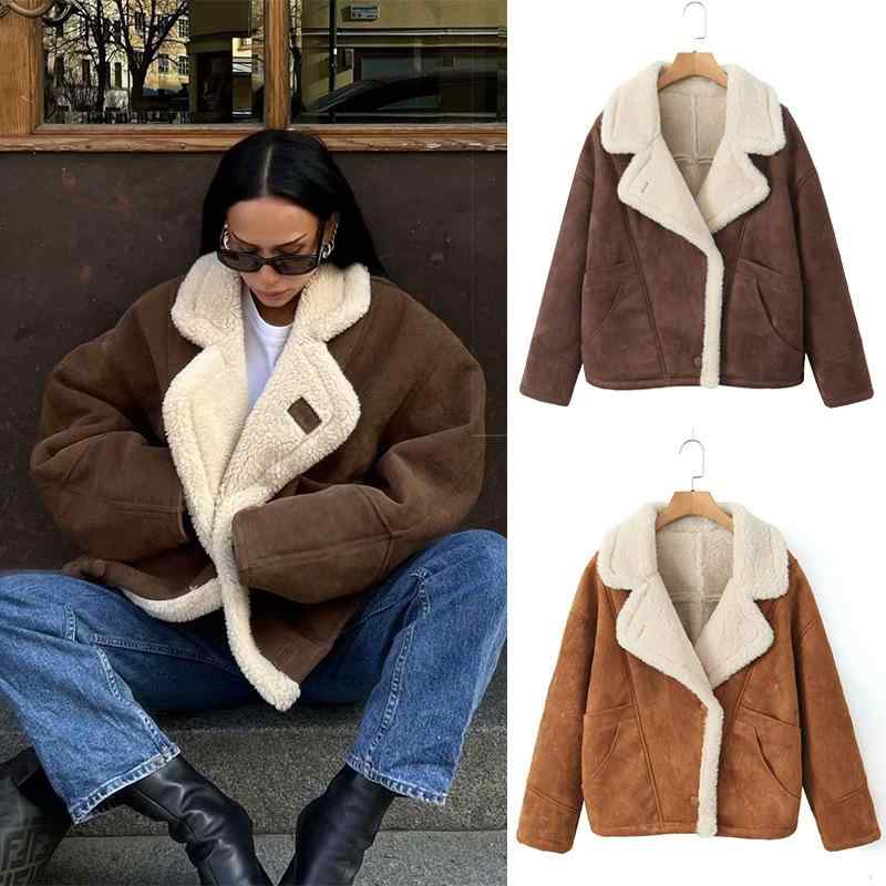 ジャケット レディース 秋冬 欧米風 スエード ボア 裏ボア 襟付き ゆったり 普段使い アウター 土黄色 咖啡色 驼色 棕色 黒 緑 栗色 白 ベージュ 深灰色 深棕色 XS S M L XL