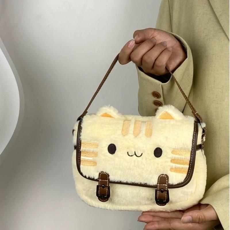 ぬいぐるみ バッグ レディース かわいい 猫 ミニ トートバッグ ショルダーバッグ 斜めがけ うさぎの毛 ふわふわ もこもこ 携帯電話用ポケット付き