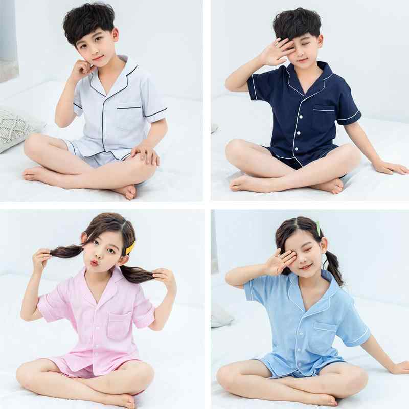 Rakuten - キッズ 男の子 女の子 夏用 寝間着 開襟 綿 薄手 透気 柔軟 セット 親子 コーディネート 純色 陽光白 清新青 可愛粉 クラシック紺 8歳以上 140cm以上 夏 保暖 切り替え 韓国風 潮 ファッション