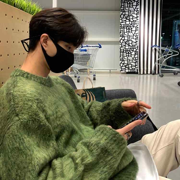 ニット メンズ ニットセーター 長袖 ラウンドネック 灰色 緑色 秋物 リブ編み 普段使い デイリーユース