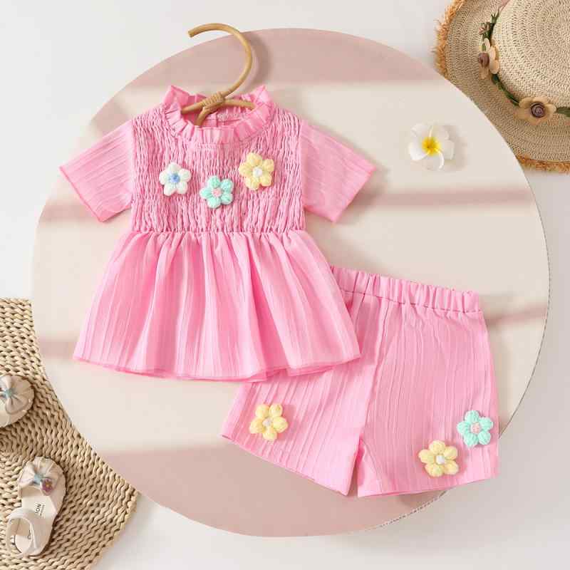 子供用パンツセット 木耳襟フリル半袖トップス ショーツ 2点セット かわいい 幼稚園 保育園 ガールズ ..