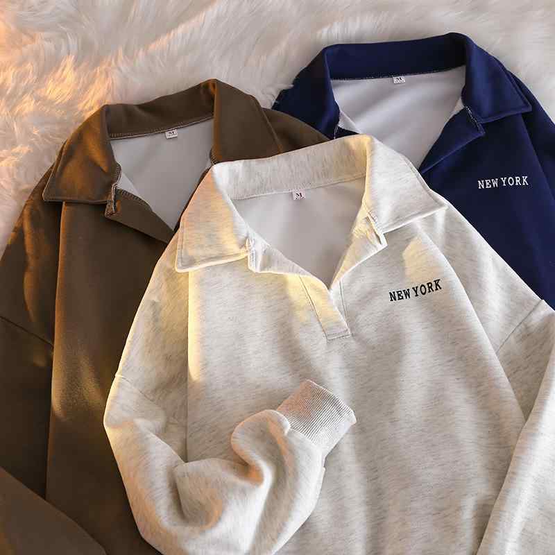 パーカー レディース 春秋 薄手 ゆったり ポロ襟 長袖 トップス 韓国風 カジュアル 普段使い 部屋着 ポリエステル コーヒー色 紺色 グレー ブラック レッド系 M L XL 2XL